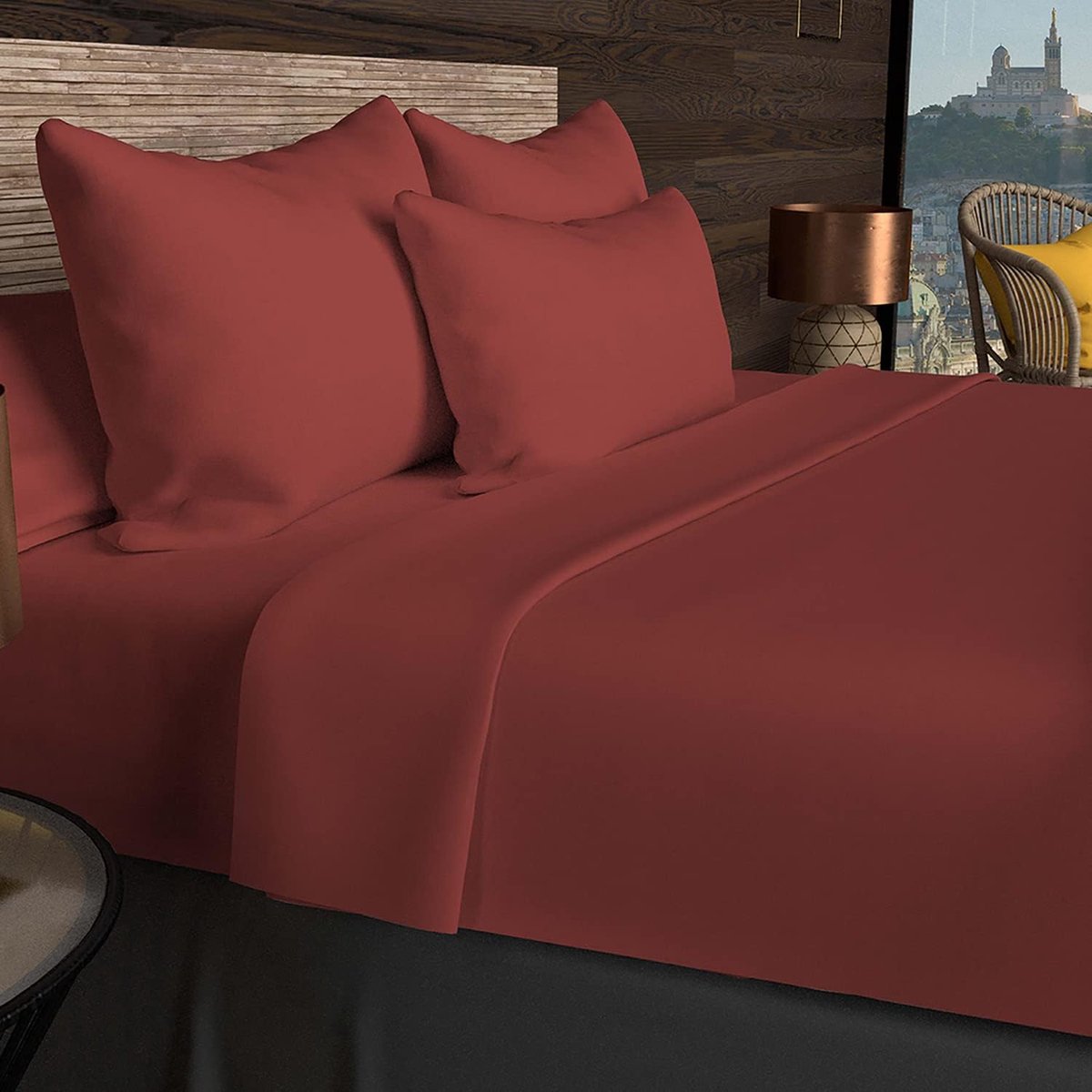 SnelShoppen - Fitted Sheet Katoen, Uni Rood, 90x200 cm, 57 Draad, Perfect voor Bedden, Kamers, Vakantie, en Dagelijks Gebruik