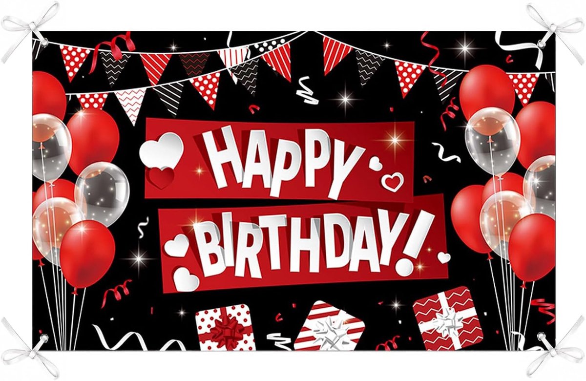 SnelShoppen - Happy Birthday Banner - Rot Schwarz Geburtstag Banner 180x110CM voor Feestdecoratie, Ballonnen en Versieringen voor Mannen en Vrouwen