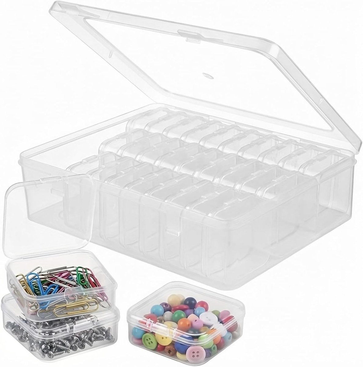 Duidelijke Mini Opbergdozen (5.5 x 5.5 x 2 cm) - 30 Stuks, Ideaal voor Sieraden, Knutselmaterialen en Kleine Onderdelen
