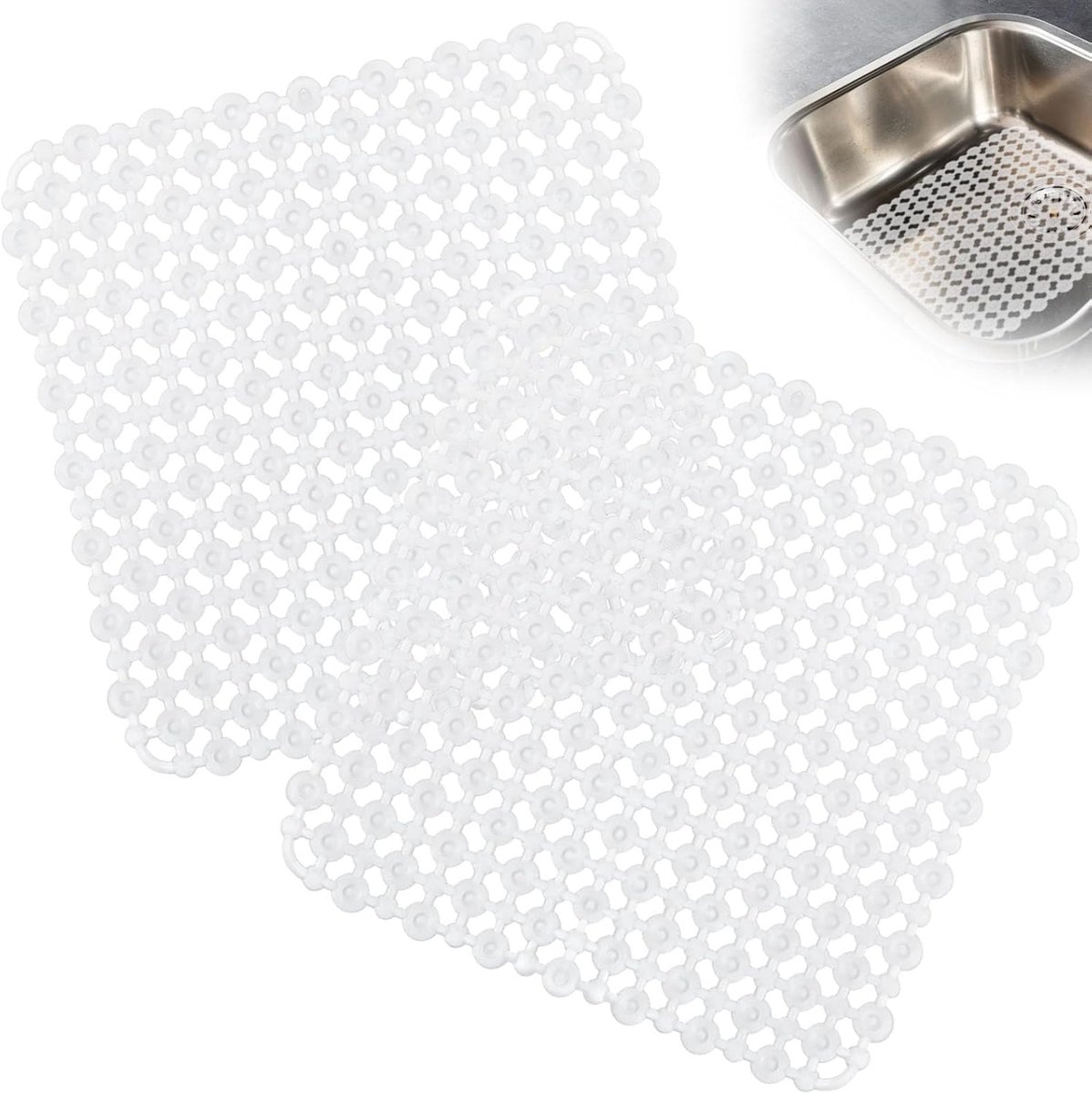 SnelShoppen - 2x Afwasmat 27x27 cm PVC Afvoer Mat - Antislip Droogmat voor Keuken, Beschermt Glas, Servies & Groenten tegen Krassen en Stoten