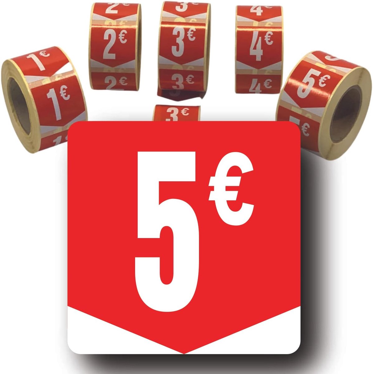 SnelShoppen - 500 Zelfklevende Stickers - Glanzende Vierkante Labels 35x35 mm - Rood en Wit - Perfect voor Prijsaanduiding en Promoties in Winkel en M