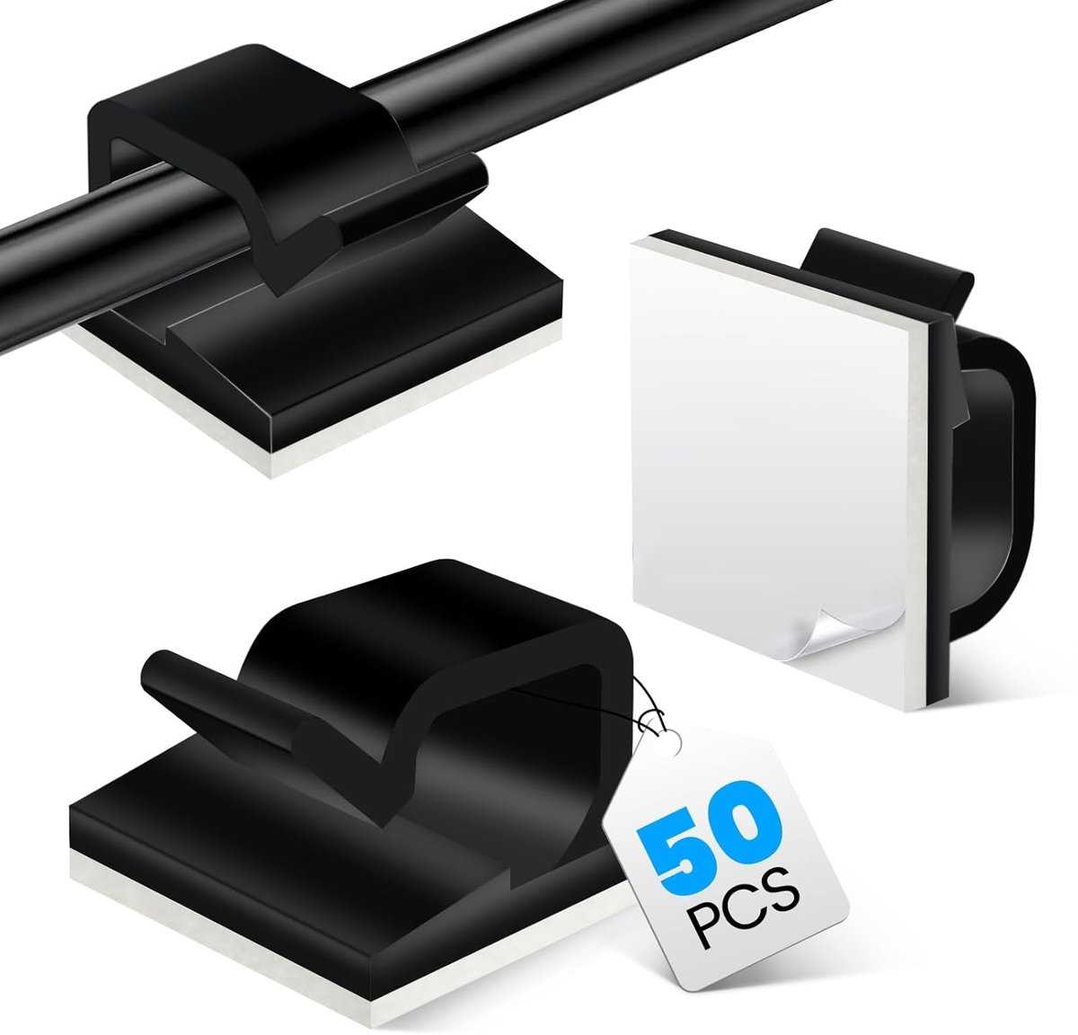SnelShoppen - Zelfklevende Kabelhouders - Kabelclips voor Organisatie - 20 Stuks Zwart - Ideaal voor Thuis, Kantoor, Keuken en Auto