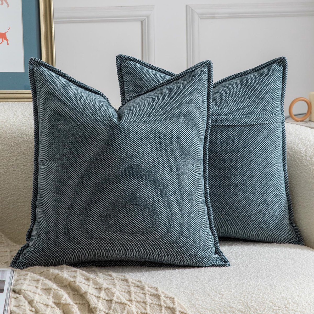 SnelShoppen - Set van 2 Chenille Fringe Kussenhoezen 45x45cm - Zachte Neutrale Decoratieve Kussens voor Bank - Boho Accent Kussen voor Slaapkamer en W