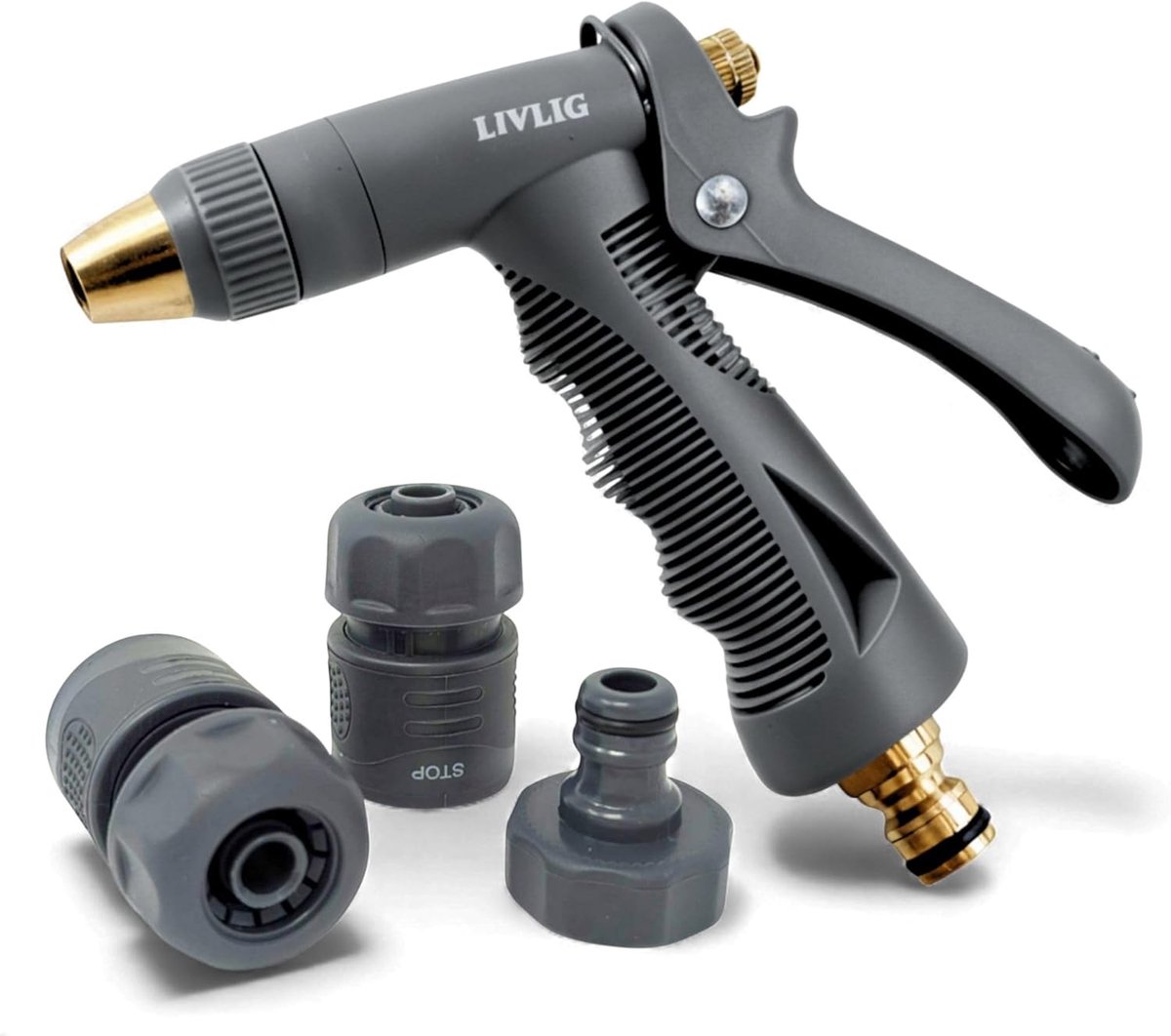 SnelShoppen - Premium Tuinspuit Set - Robuuste Reinigingsspuit voor Tuinieren en Schoonmaken - 1/2 Inch Met One-Hand Bediening en Vergrendeling - Anth