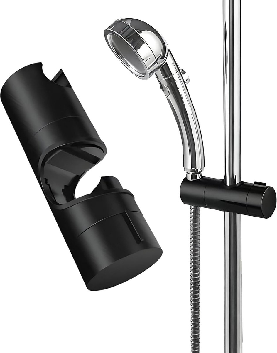 SnelShoppen - Verstelbare Universele Douchekophouder - Douchekop Houder voor Stang 20-25 mm - Verchroomd - Handdouche Houder Zwart - 360° Rotatie - Du