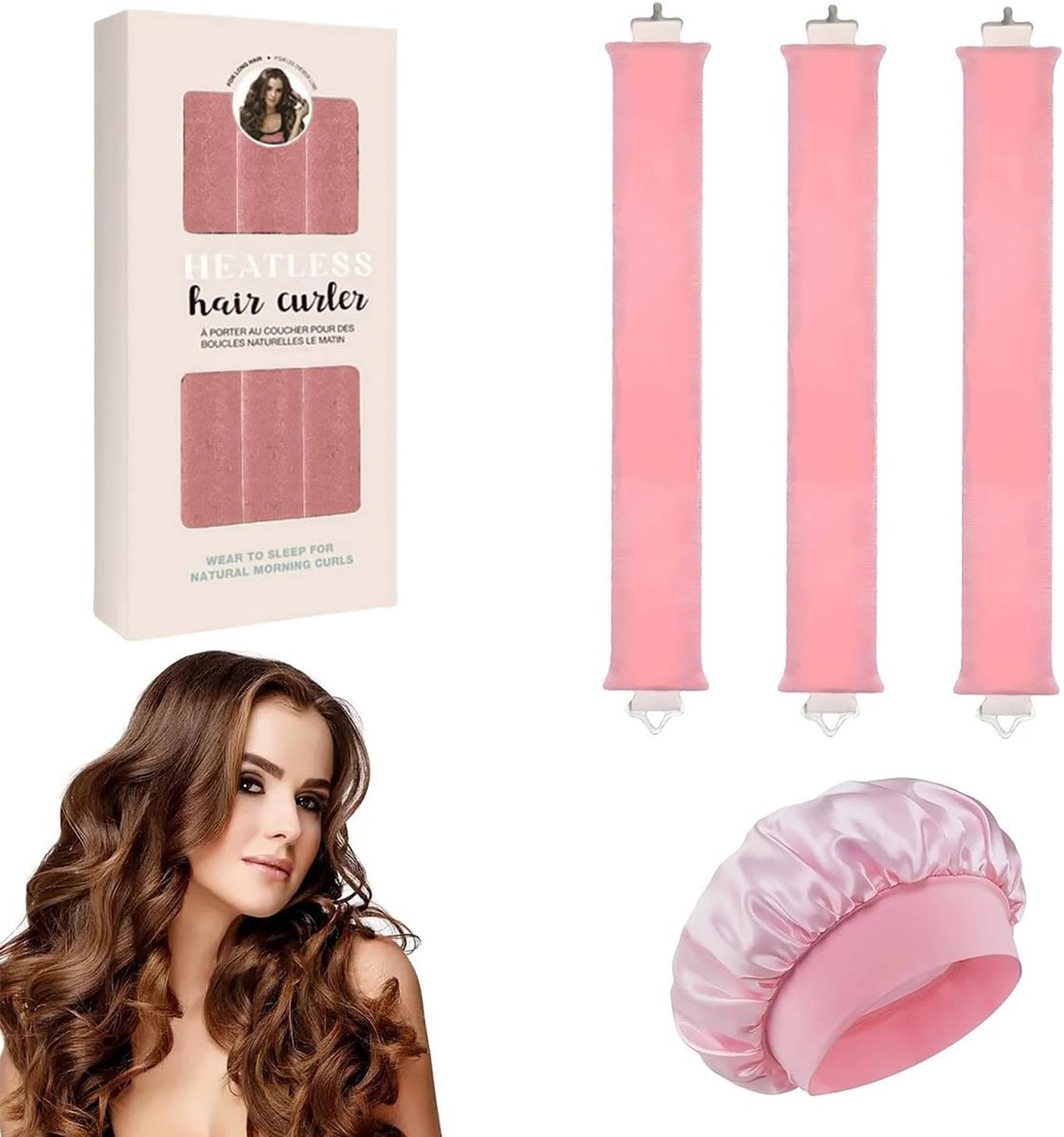 SnelShoppen - Soft Curlers voor Slaap, 3 Stuks, Zijde Hoed, Rubber Gevoerde Haar Kruller, DIY Krullers Zonder Hitte, Volumineuze Krullen voor Feest en