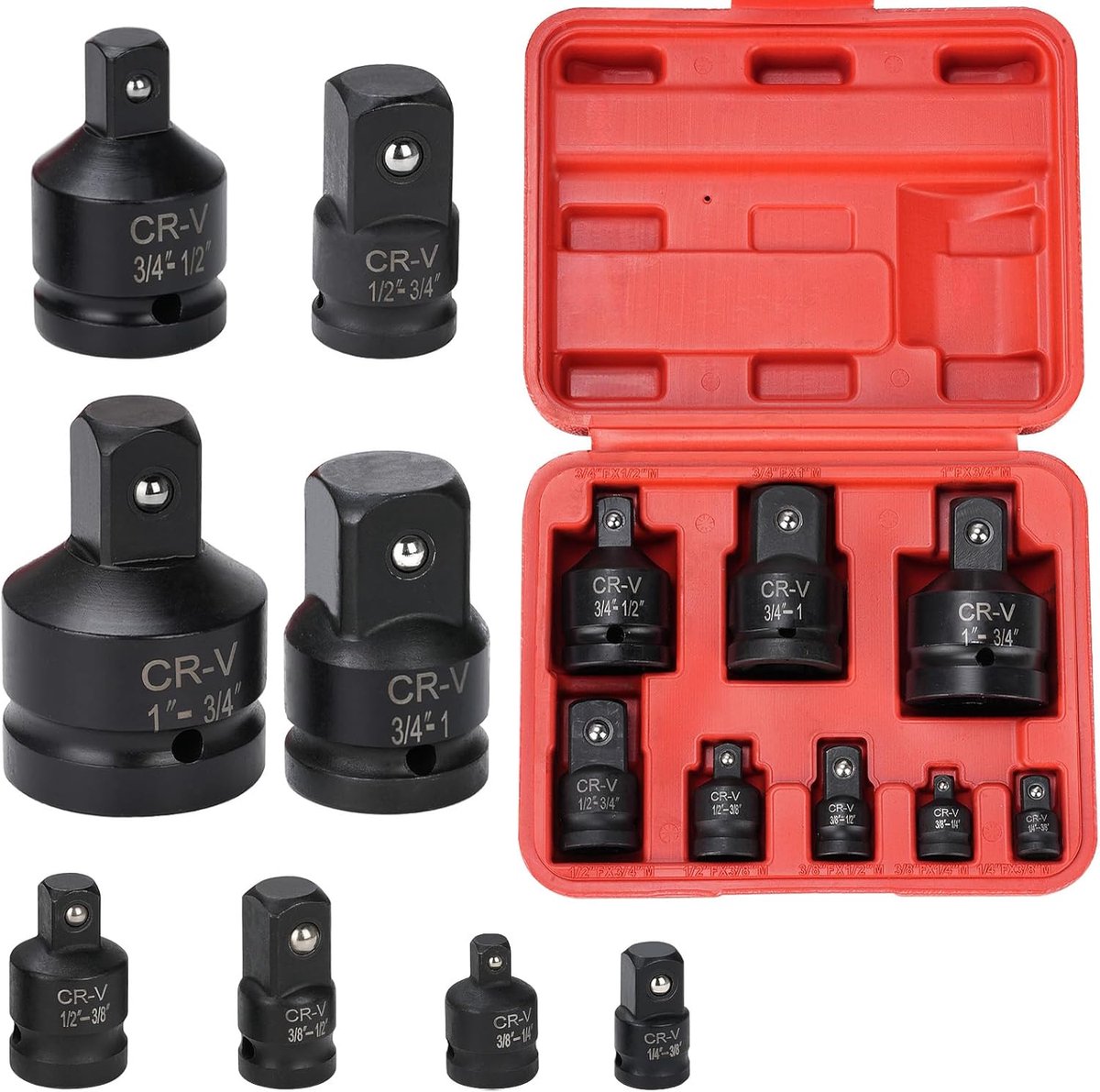SnelShoppen - Set van 8 Socket Wrench Adaptors/Adapter Set 3/4 inch naar 1 inch, 1 inch naar 3/4 inch, 1/4 inch naar 3/8 inch, 3/8 inch naar 1/2 inch,