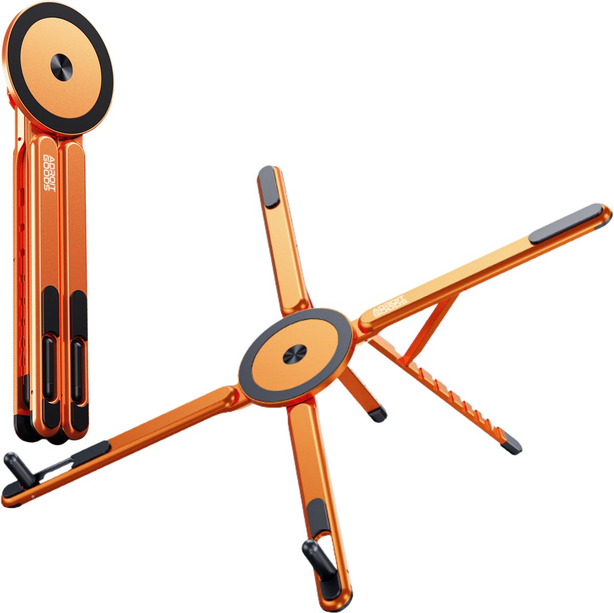 AdroitGoods 4-in-1 Magnetische Laptopstandaard & Telefoonhouder Opvouwbaar Aluminium Tablet & Laptop Stand Verstelbaar geschikt voor MagSafe - Oranje