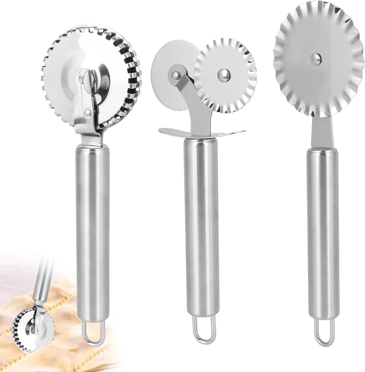 SnelShoppen - 3-delige Deegsnijder Set, RVS Pizzacutter en Pasta Snijder met Ergonomisch Handvat, Ideaal voor Pizza, Ravioli, Taarten en Bakken in de