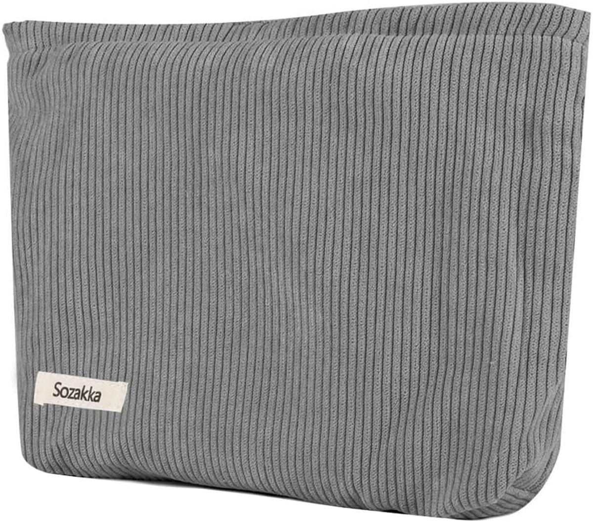 SnelShoppen - Dames Make-up Tas Linnen Cosmetica Tas met Rits, Portable Cosmetica Opbergtas voor Dagelijks Gebruik, Grijs, 18x26x5 cm