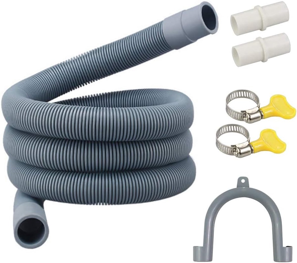 SnelShoppen - 2M Afvoerslang voor Wasmachine en Vaatwasser, Verlengingsset met Slangconnector en Slangklemmen, Flexibele en Duurzame Afvoerleiding, Ho
