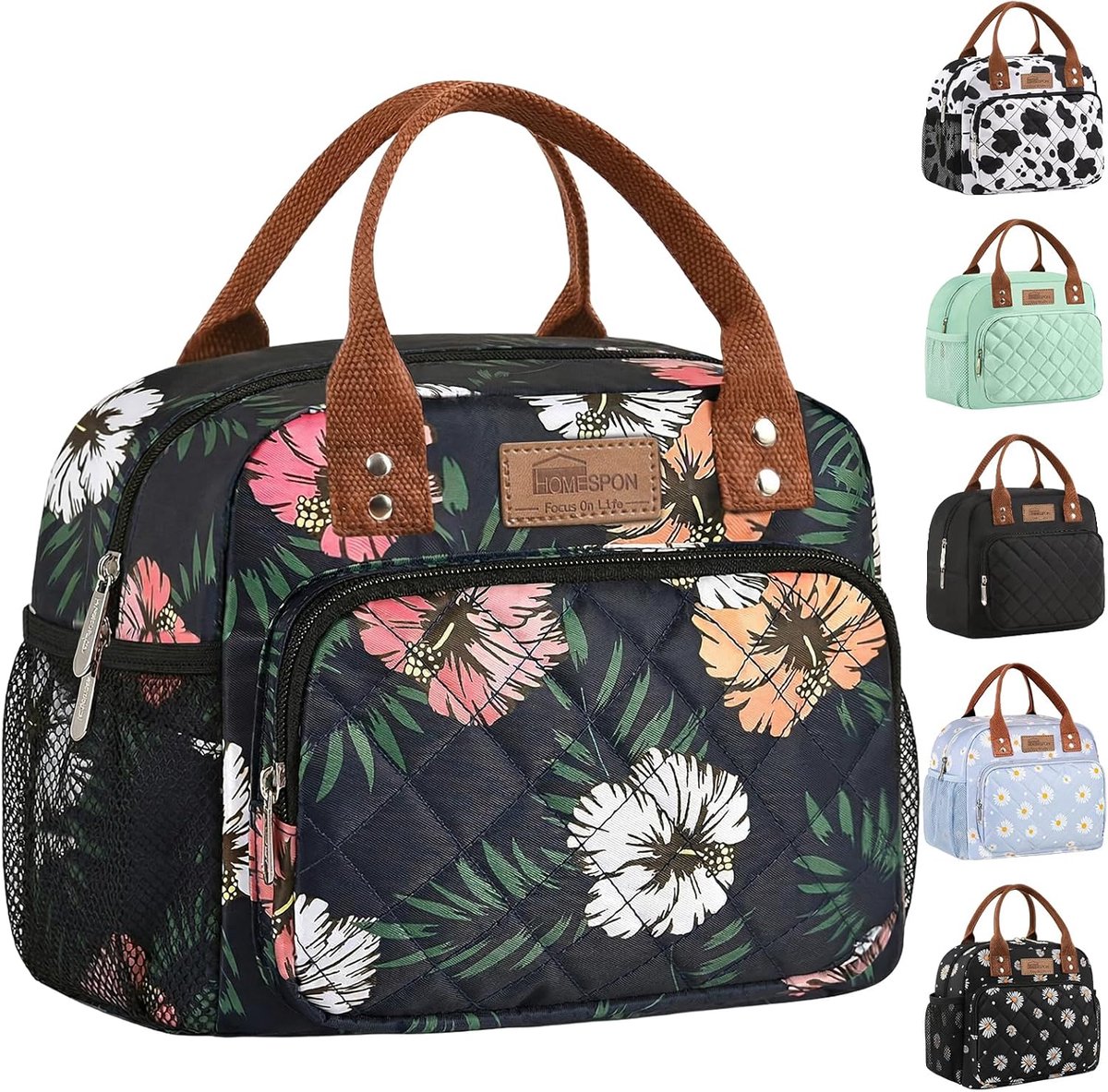 SnelShoppen - Isolerende Lunchtas voor Volwassenen, Grote Capaciteit, 3-laagse Isolatie, Koeltas Lunchbox voor Werk en Picknick, Bloemenprint (Floral