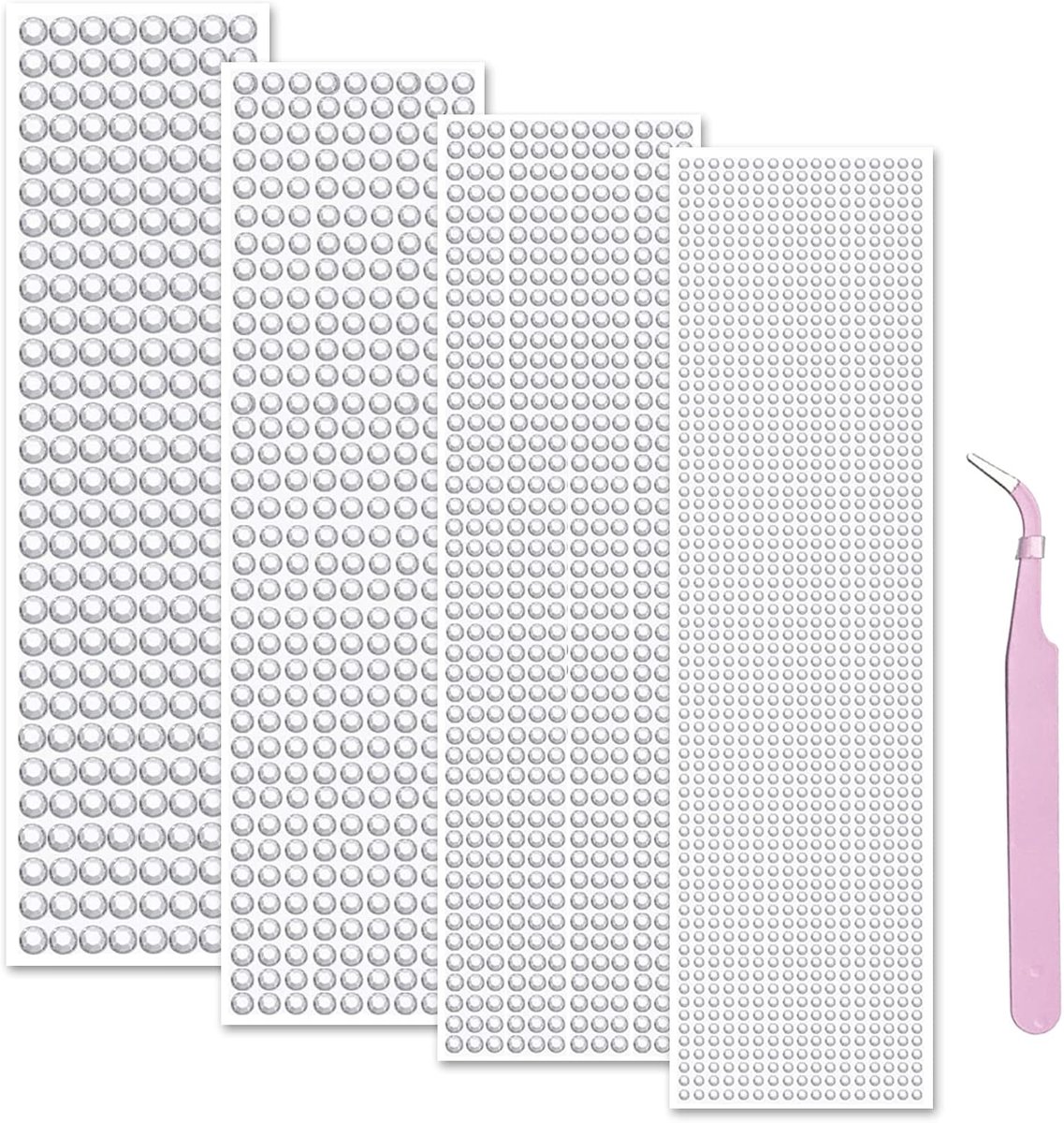SnelShoppen - 4 Vel Zelfklevende Rhinestone Stickers voor DIY Nail Art, Mobiele Decoratie, Kleding Versieringen, 3-6mm, 3090 Stuks, Milieu- en Huidvri