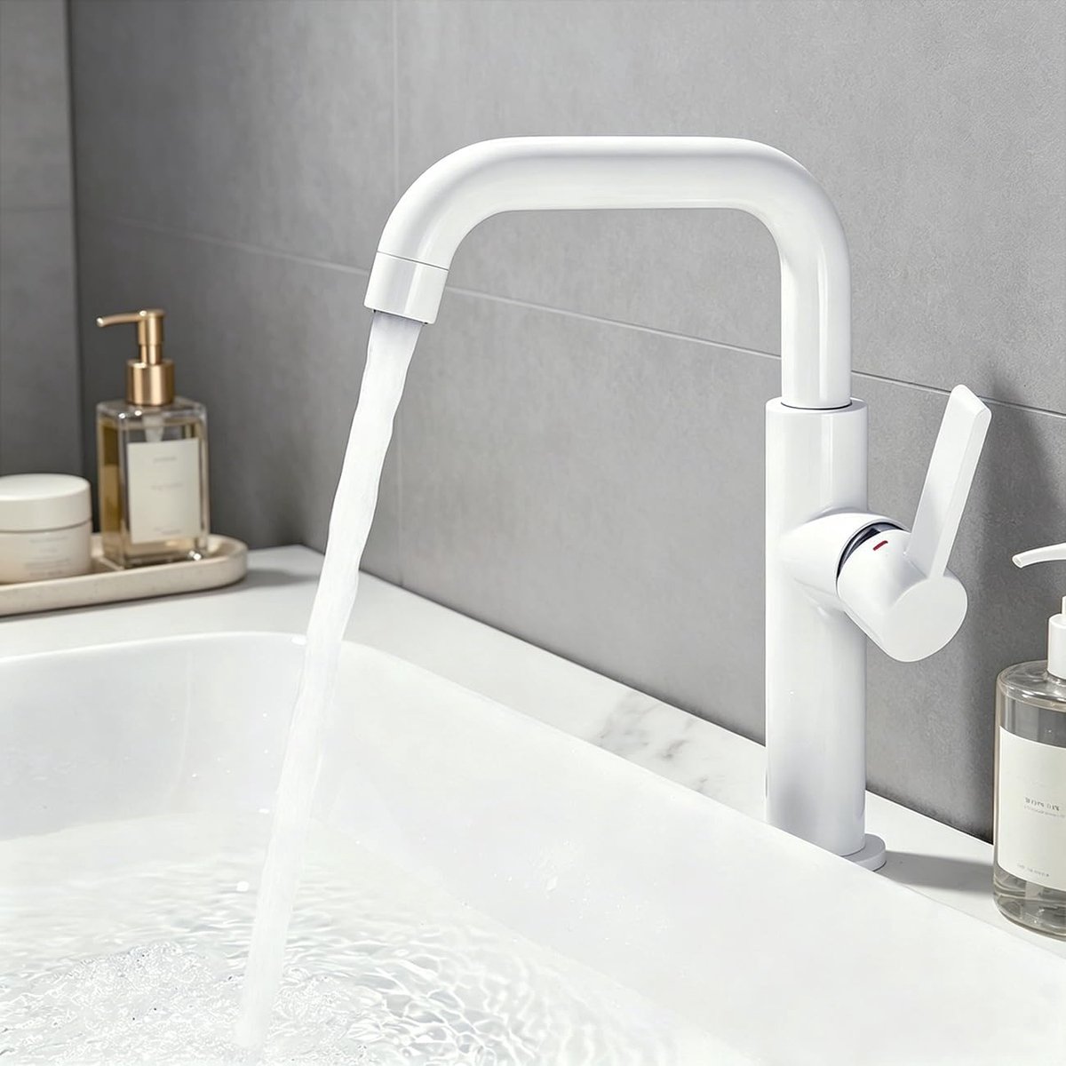 SnelShoppen - Eengreeps Mengkraan Wastafel Wit Hoog 214mm | Afneembare Sproeikop | Moderne Badkamer Accessoire voor Keuken en Badkamer