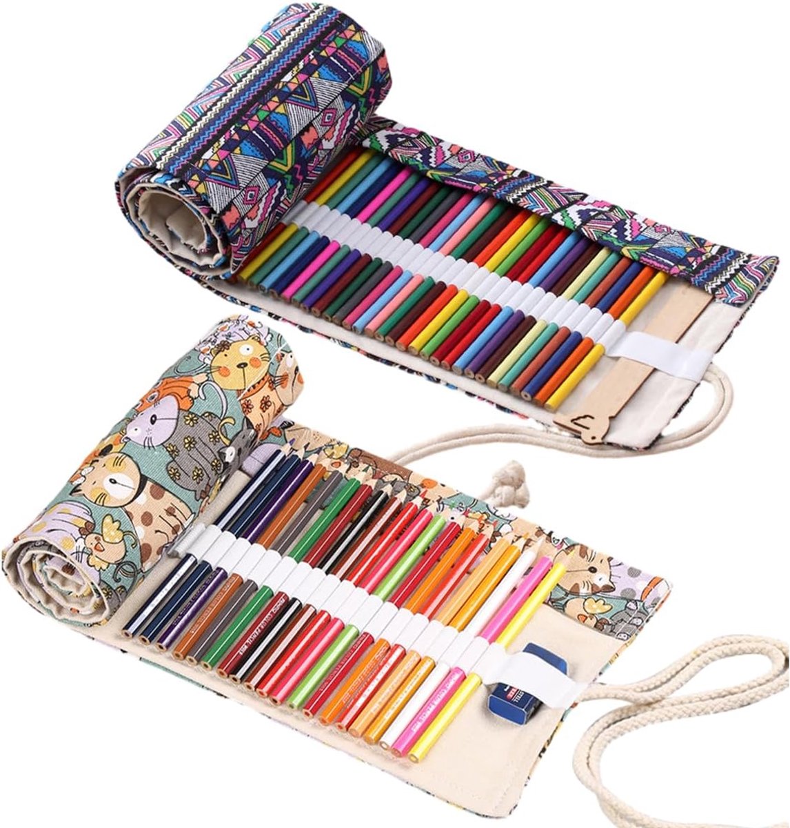 SnelShoppen - 2x Canvas Pennenrol - 36 Gaten - Rol-Up Tasje voor Kleurpotloden, Make-up, Creatief Gebruik, 46x20cm, Hoogwaardige Stoffen, Ideaal voor