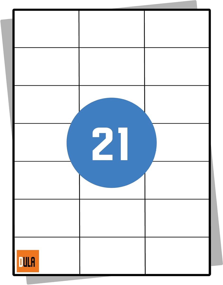SnelShoppen - A4 Etiketten Stickervellen - 21 Stickers per Vel - 70 x 42,3 mm - 10 Vel - Zelfklevend - Perfect voor Kantoor, Organisatie en Hobby