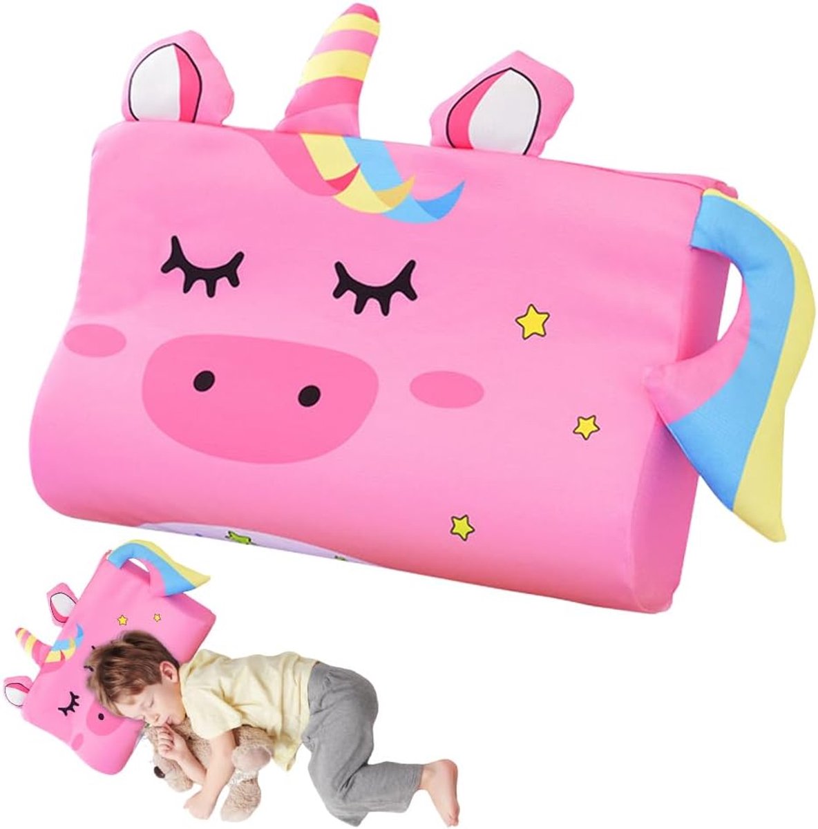 SnelShoppen - Ergonomisch Kinderen Kussen 46x26cm Unicorn, Geheugenschuim Kinderkussen met Hoes, Ademend Comfort Kussen voor Betere Slaap van Kinderen