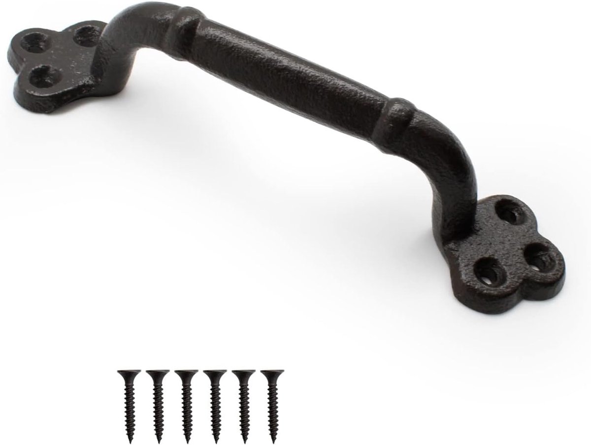SnelShoppen - Scheunentor Handgreep Zwart Gietijzer Vintage 220 mm Deurgreep met Schroeven voor Schuifdeuren, Garages, Keukenkastjes en Badkamer