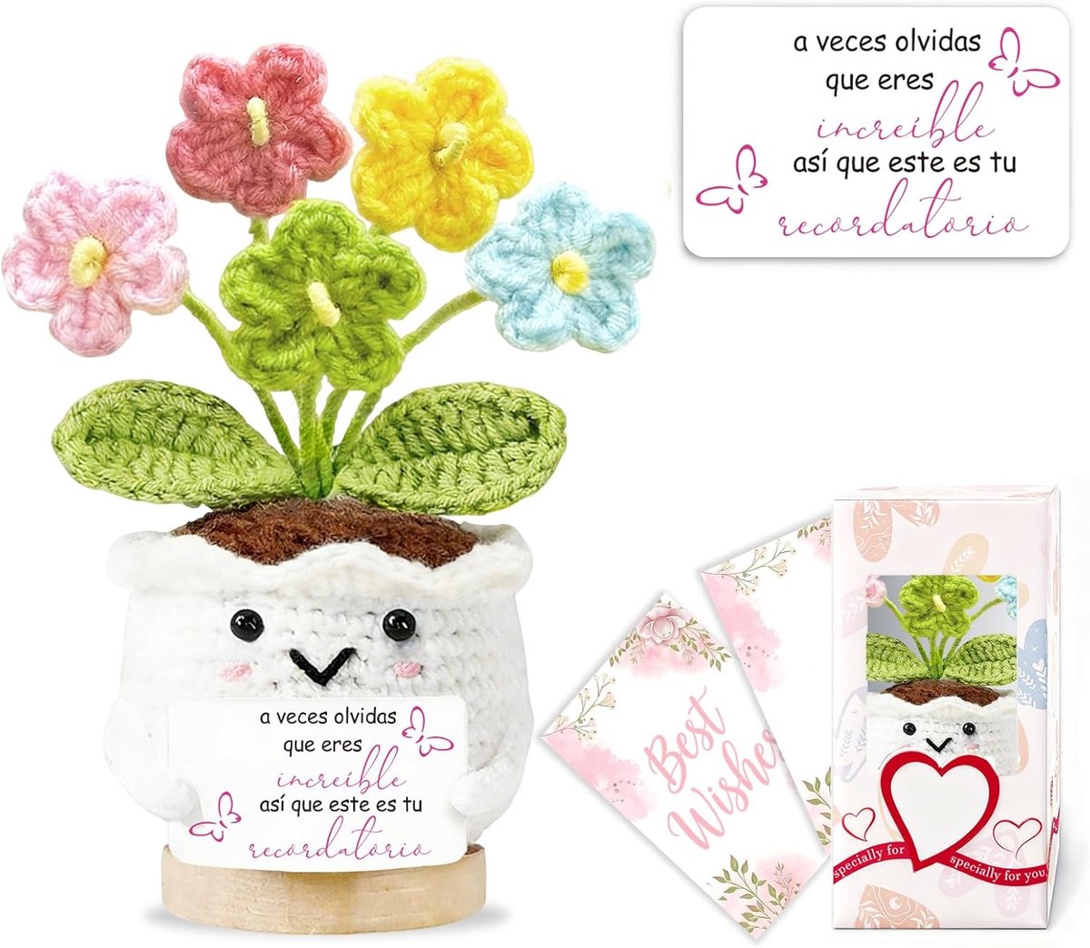 SnelShoppen - Handgehaakte Bloemen in Pot - Functionele Cadeaus voor Vrouwen - Uniek, Persoonlijk & Warm - Ideaal voor Verjaardag, Kerst, Valentijn, M