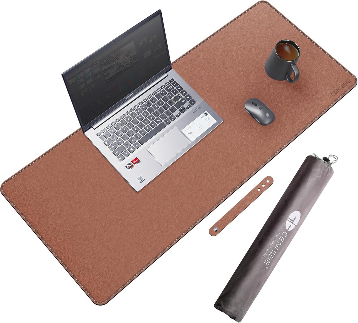 SnelShoppen - Grote Desk Mat 90x40 cm, PU Leer, Waterdicht, Antislip, Perfect voor Kantoor en Thuis, Bruin, Onderlegger voor Bureau, Muismat