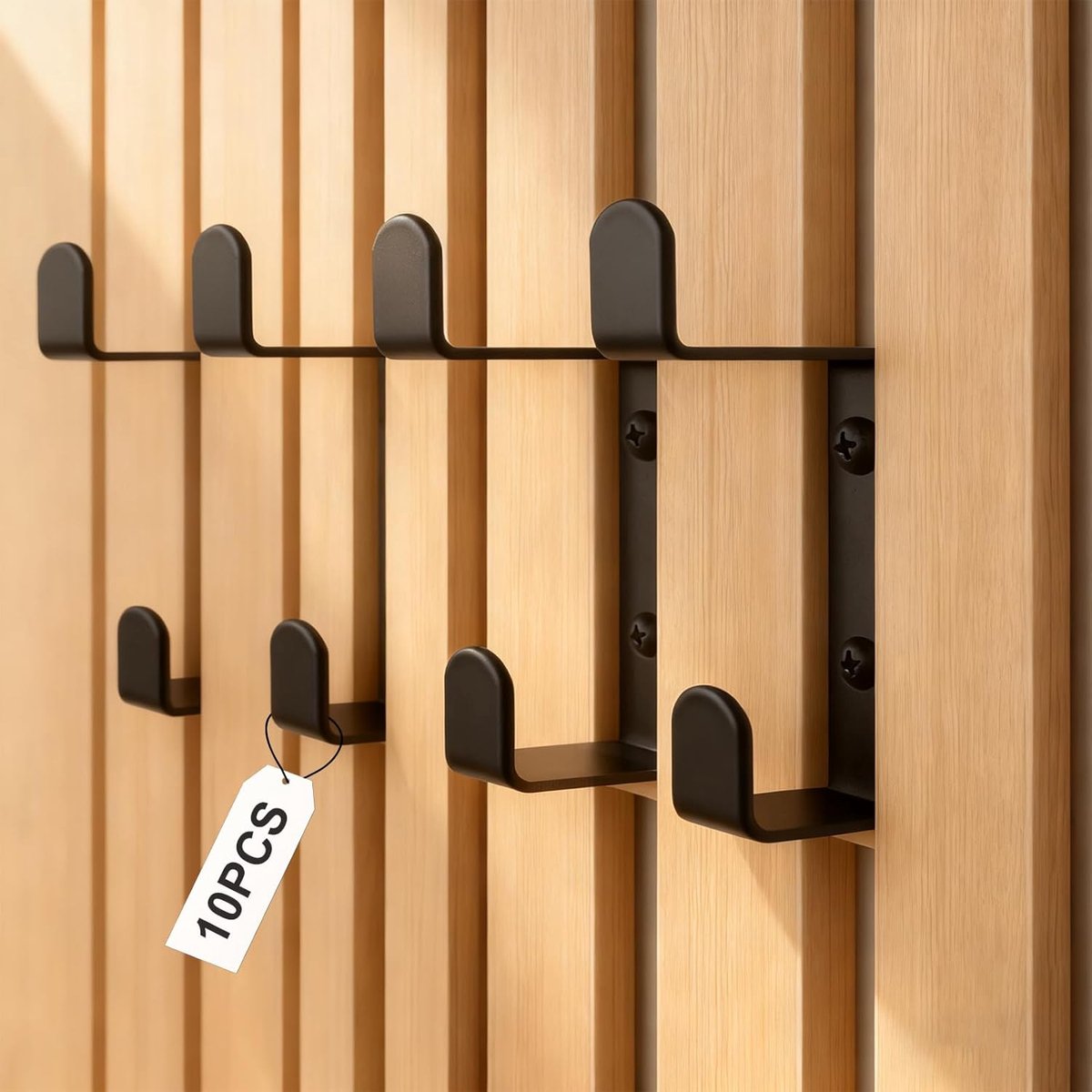 SnelShoppen - Pack van 10 Zwarte Wandhaken 13mm voor Geluidsisolatie Panelen - Perfect voor Jassen, Accessoires en Decoratie - Dubbele Haak voor Optim