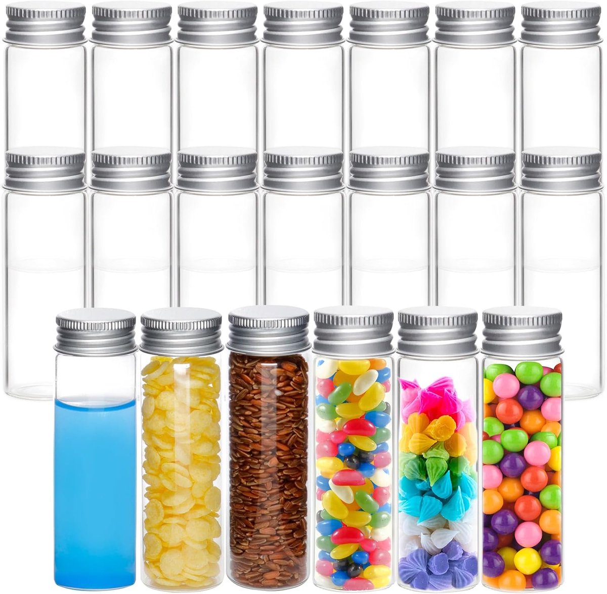 SnelShoppen - 20 Stuks 50ml Testbuizen met Deksels, Herbruikbare Glazen Flessen met Schroefdop, Monstercontainers voor Bloemen, Badzout, Feest, Decora