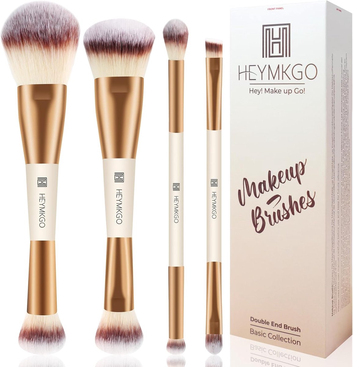 SnelShoppen - Professionele Make-Up Kwasten Set - 4 Stuks Dubbelzijdige 2-in-1 Foundation Brush, Kabuki, Poeder, Blush, Concealer en Contour Kwasten v