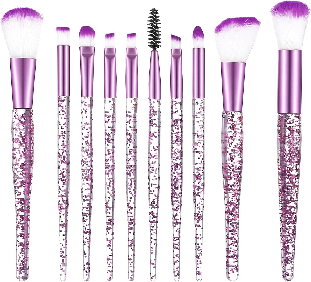 SnelShoppen - 10-delige Glitter Crystal Make-up Kwasten Set - Poeder, Concealer, Oogschaduw en Highlighter Kwasten - Zachte Nylon Haren - Perfect voor
