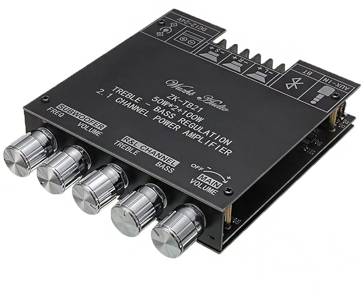 SnelShoppen - Bluetooth 5.0 Subwoofer Amplifier Board 50WX2 + 100W 2.1 Kanaals Power Audio Stereo Bass AMP - Ideaal voor Feest, Camping en Thuisgebrui