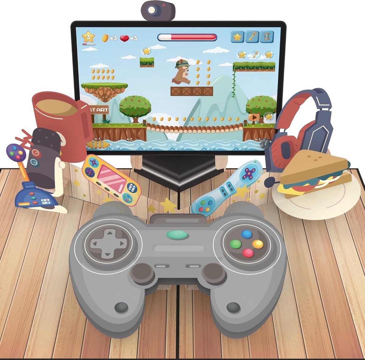 SnelShoppen - MOKIO Pop-Up Kaart - 3D Verjaardagskaart voor Gamers - Unieke Gefeliciteerd Kaart voor Kinderen en Volwassenen - Perfect voor Feestdagen