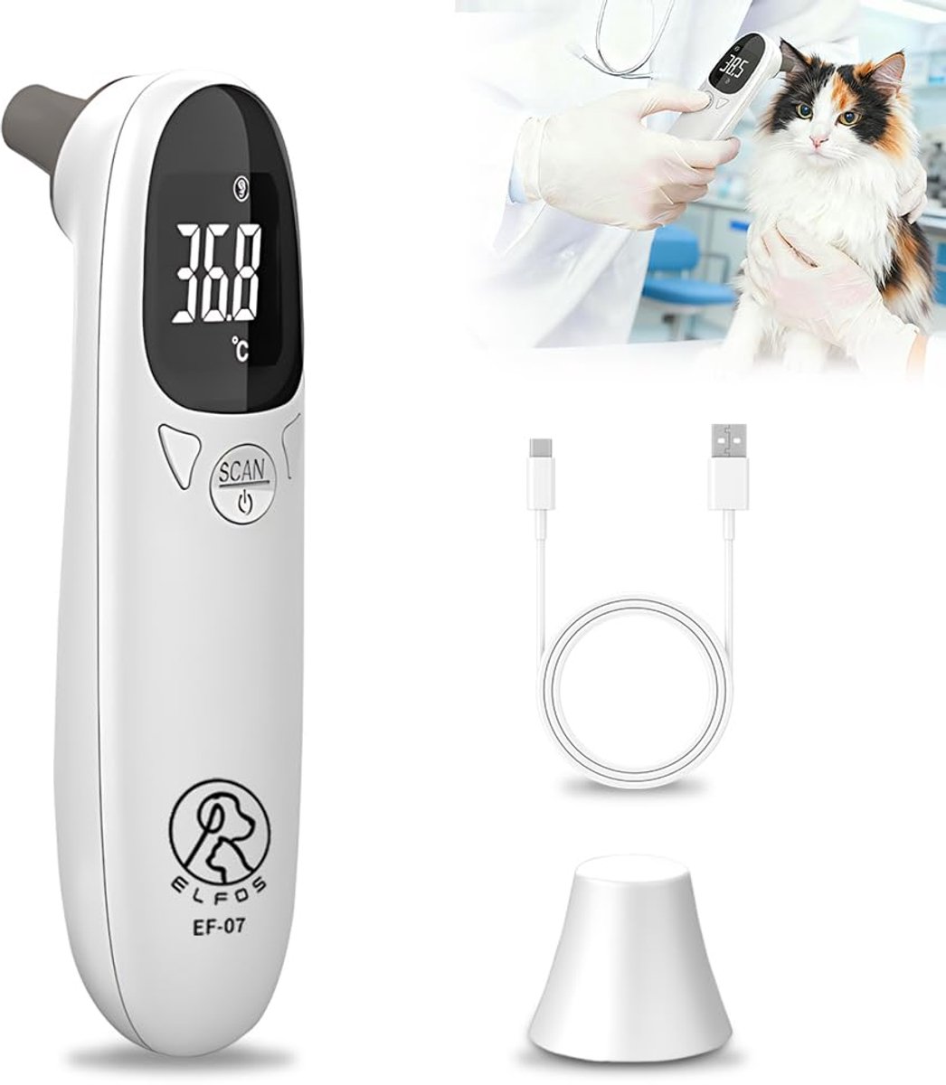 SnelShoppen - Pet Thermometer voor Honden, Digitale Oorthermometer, Snelle Temperatuurmeting, LED Display, Dierenzorg, 5 x 1.5 inch