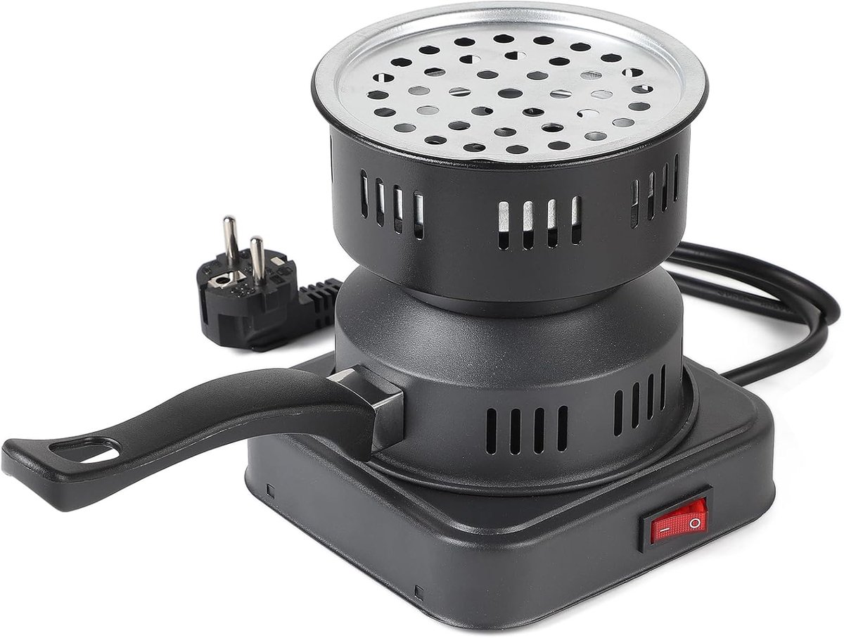 SnelShoppen - Elektrische Houtskool Aansteker 450-600W voor Shisha en Barbecue, Draagbaar, Compact met Handvat, 14x12.5x15 cm, Ideaal voor Camping en
