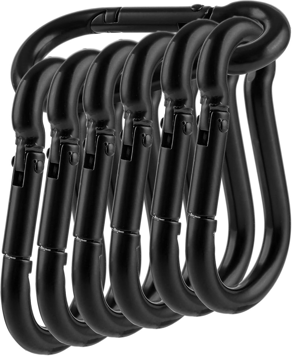 SnelShoppen - 8 Stuks Carabiners M8 8x80mm Zwart RVS - Sterke Rvs Haak voor Sleutels, Tassen, Tuin en Outdoor Activiteiten