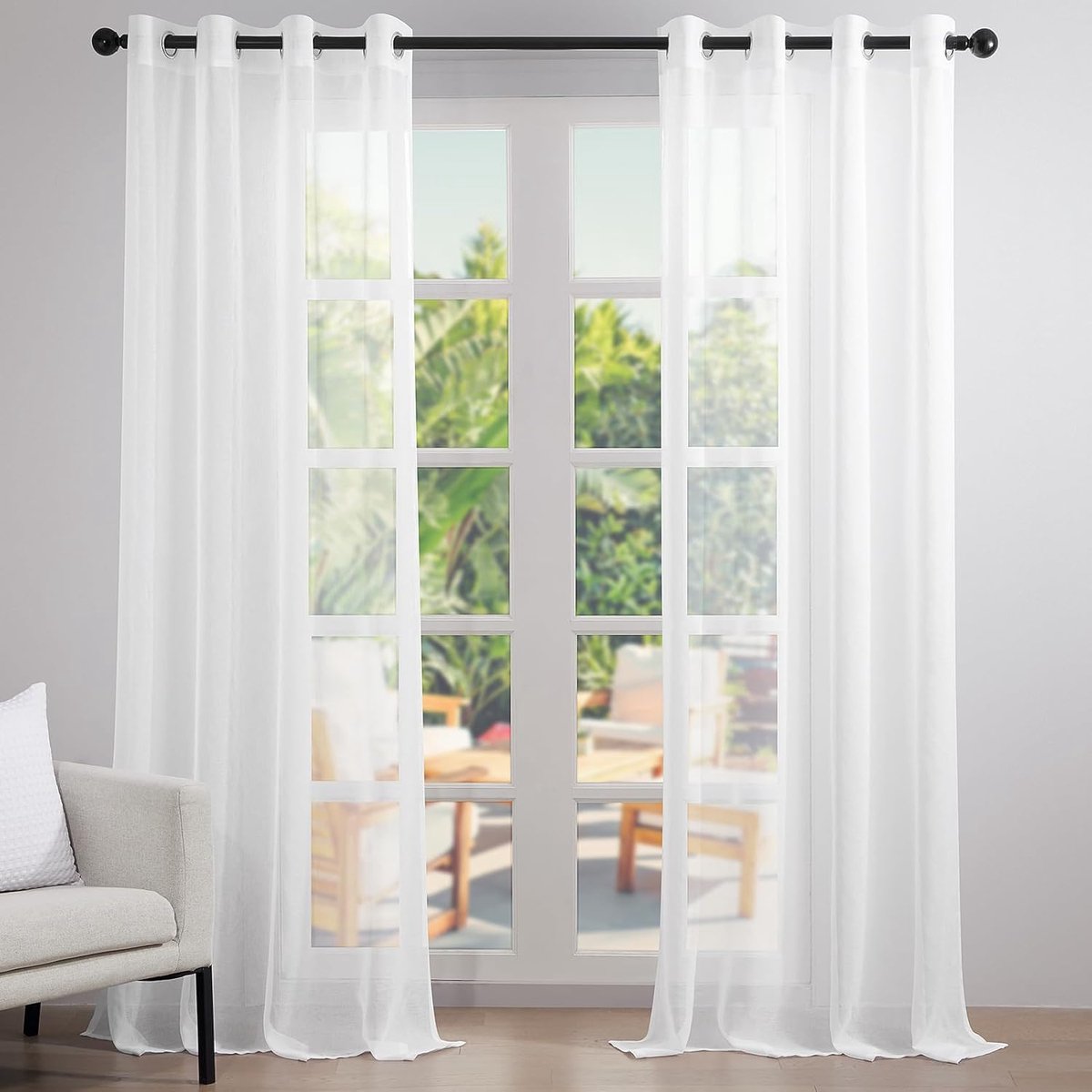 SnelShoppen - Semi-Transparante Gordijnen met Oogjes 300x260 cm - Witte Moderne Gordijnen voor Woonkamer en Kinderkamer - Luxe Linnenlook