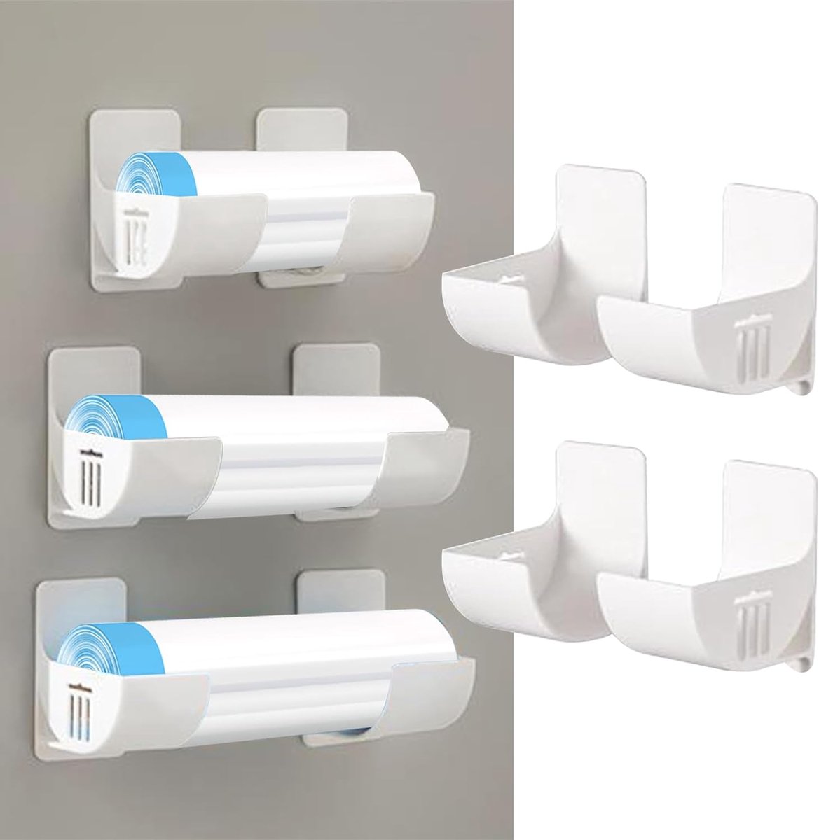 SnelShoppen - 4 Stuks Wandmontage Afvalzak Houder, Dispenser Organizer voor Keuken, Compact en Duurzaam, Witte Kunststof, Ideaal voor Opslag en Organi