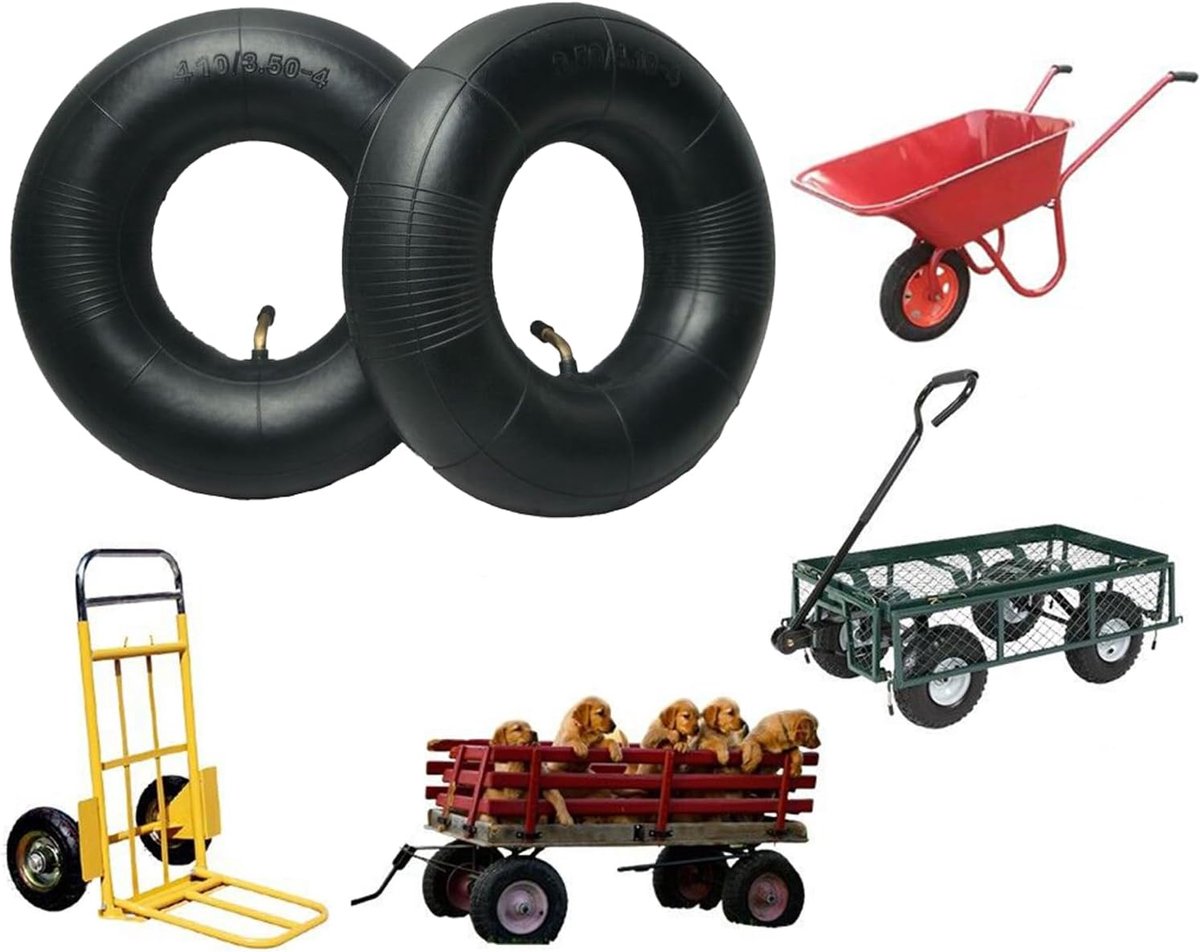 SnelShoppen - Set van 2 Air Chambers voor Tuinwielen, 4.10/3.50-4 Inch, Hoogwaardige Rubber, Voor Tuinmachines, Handkarren, Tractoren, en Trailers