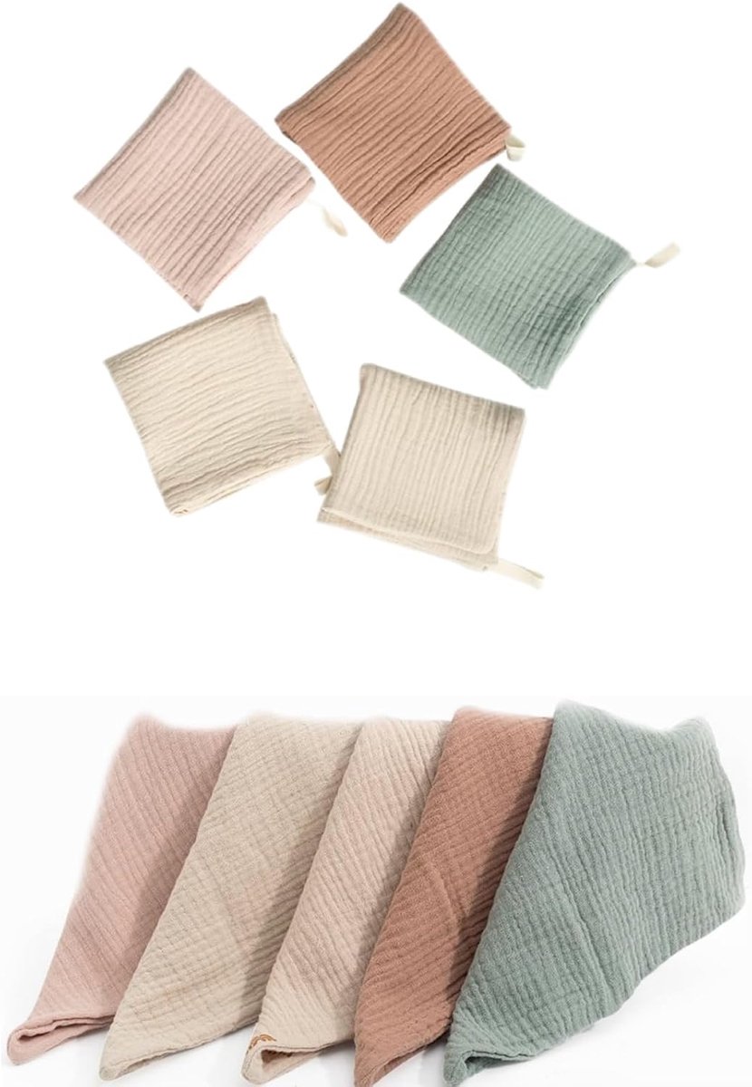 SnelShoppen - Pack van 5 Premium Muslin Doeken voor Baby's en Kinderen, 23 x 22 cm, Natuurlijke Organische Katoen, Zacht en Absorberend, Ideaal voor G
