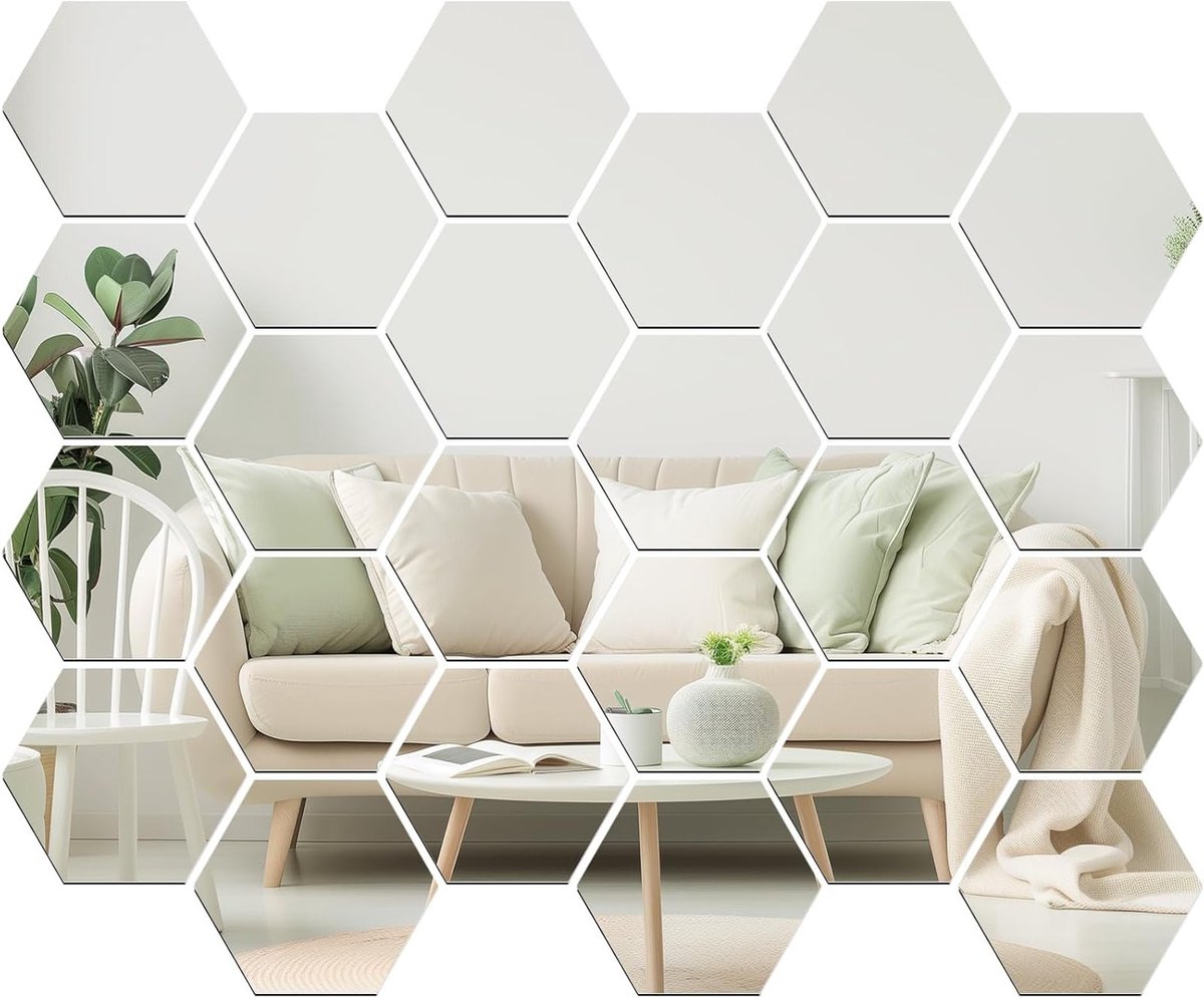 Decoratieve Muurspiegels - 24 Stuks Hexagonale Acryl Spiegels voor Woonkamer, Badkamer en Slaapkamer Decoratie