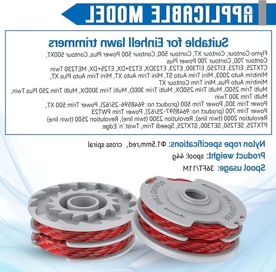 Vervangende Grastrimmer Spoelen - 4 Stuks Dubbele Autofeed Nylon Spoelen voor Grastrimmers, 1.5mm x 11m, Geschikt voor Diverse Modellen — afbeelding 2