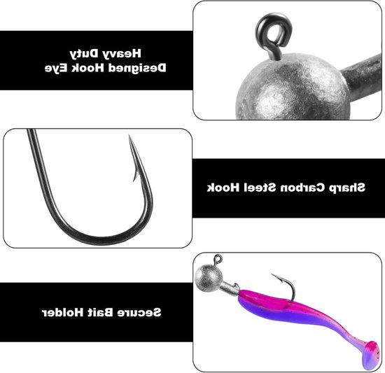 Jigkoppen Set van 50 Stuks met Ronde Haken, Ideaal voor Zacht Aas, Snoek en Zander Vissen (1g, 2g, 3g, 5g, 7g, 10g) — afbeelding 4