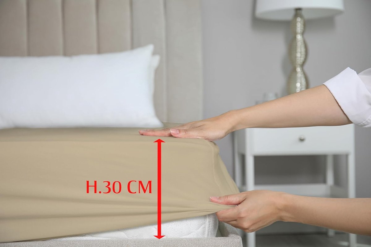 SnelShoppen - Fitted Sheet Dubbel Bed 130x200cm - 100% Katoen - Maxi Hoek 30cm - Effen Taupe - Ideaal voor Franse Bedden