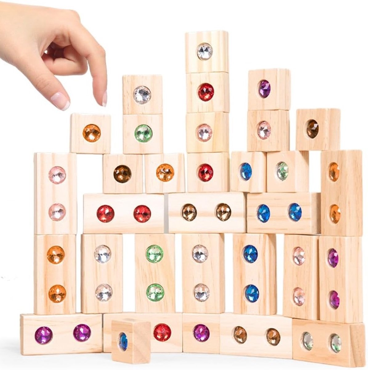Kleurige Houten Bouwblokken Set van 50 Stukken voor Kinderen vanaf 3 Jaar, Creatief Stapelspel en Educatief Speelgoed