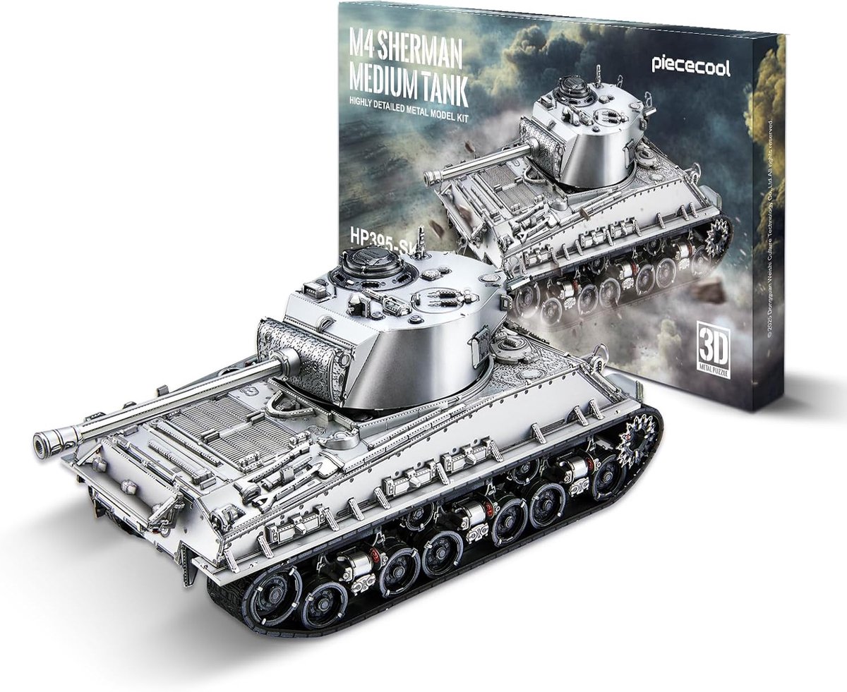 SnelShoppen - 3D Puzzle Metal Sherman Tank 1:48 - Historisch Model voor Volwassenen - Sterke Metaal Constructie - Perfecte Cadeau voor Modelbouw en Ge