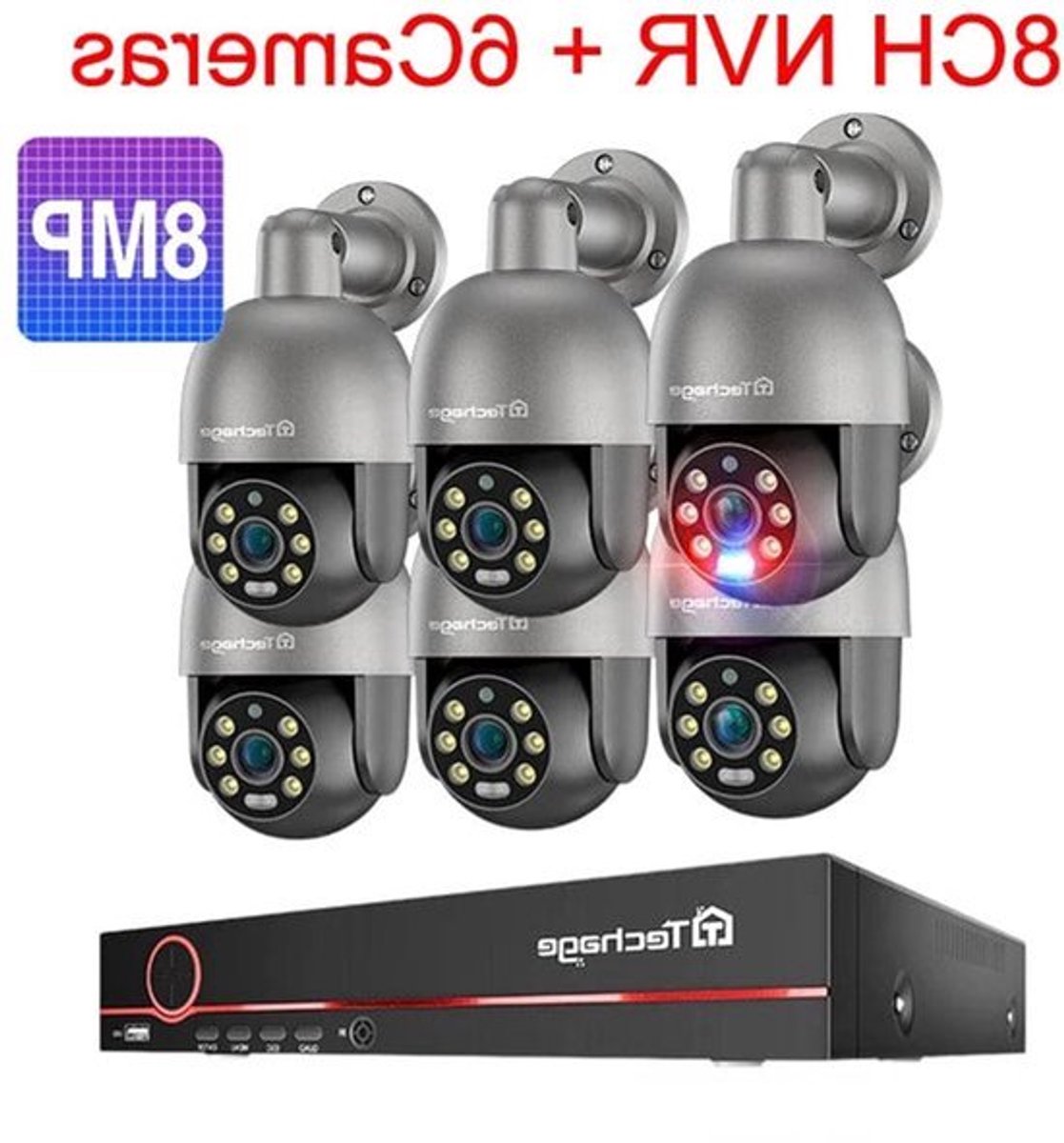 Beveiligingscamera Set – IP Camera – CCTV Systeem – PTZ Camera – 4K 8MP – AI Detectie – Two-way Audio – 1TB HDD – 6 Camera’s