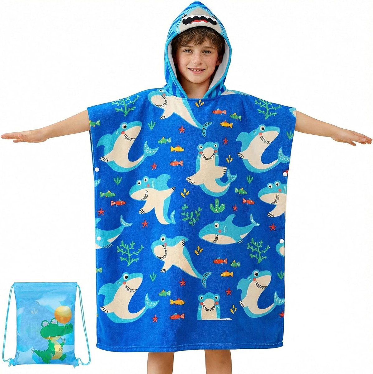 Hooded Badponcho voor Meisjes van Zacht Microfiber met Eenhoorn Design - Absorberende Badhanddoek voor Zwemmen en Strand, 75x180cm, Geschikt voor Kinderen van 6-15 Jaar