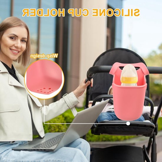 Universele Bekerhouder voor Kinderwagen, Fiets en Wandelwagen - Flexibele Flessenhouder Zwart — afbeelding 2