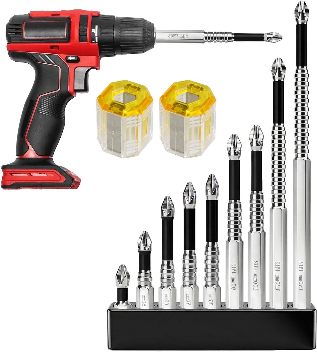 9-delige antislip kruiskopbitset met hoge magnetische kracht, slagvaste schroevendraaierbits en 2 magneethouders, perfect voor ambachtslieden en elektrisch gereedschap