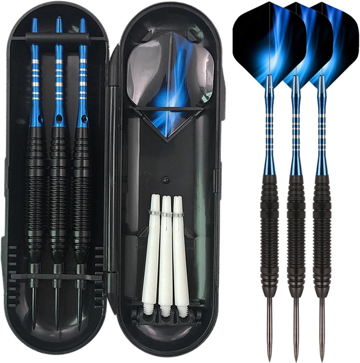 Set van 21 g Professionele Steeldarts met Metalen Punt, Dart Vleugels, Schachten en Opbergdoos voor Elektronische Dartborden