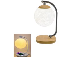 KZQ Maanvormige bureaulamp met draadloos oplaadstation - Touch control en accentverlichting - Ideaal voor slaapkamer woonkamer kantoor en studentenkamer - Houtnerf