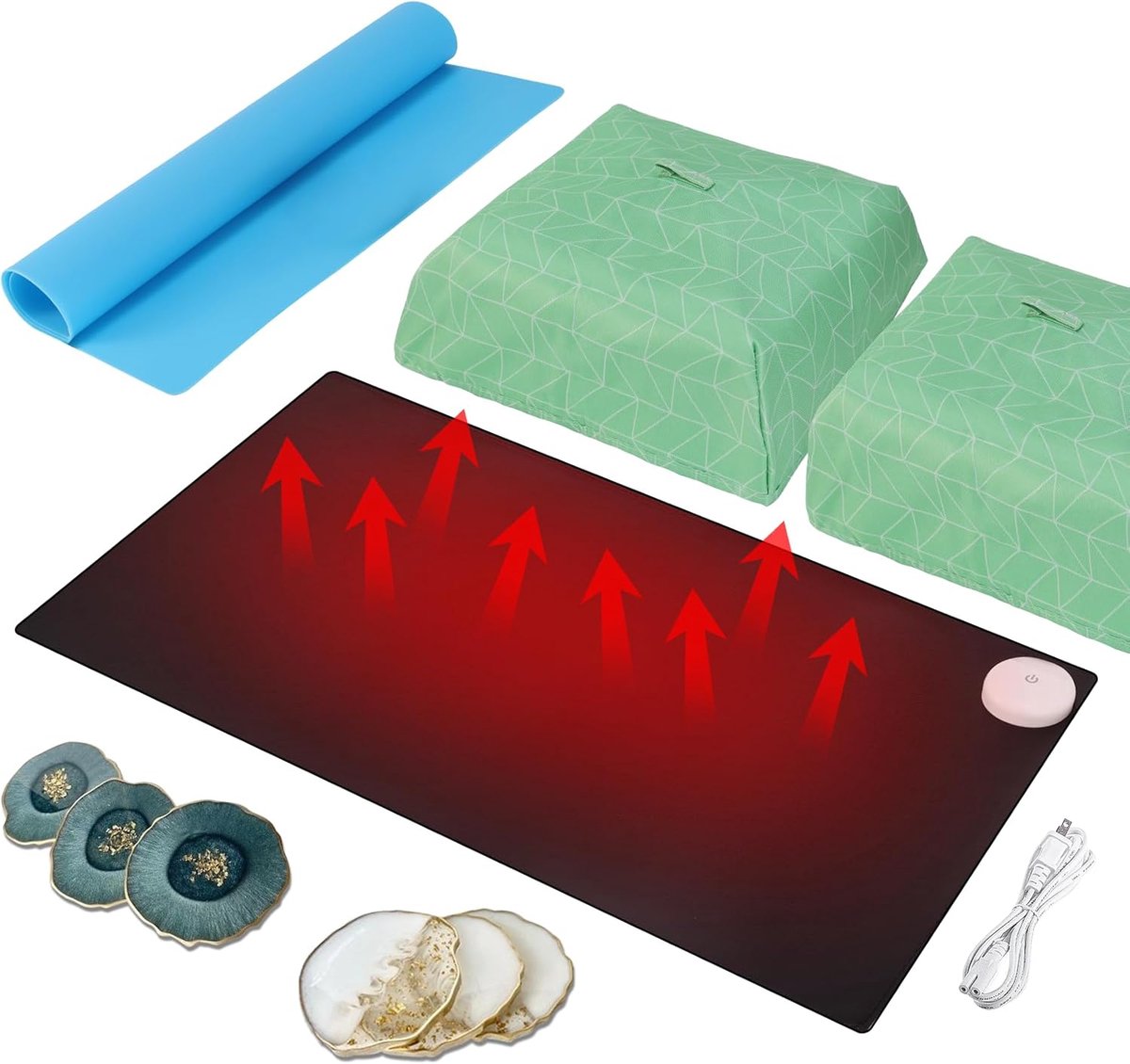 SnelShoppen - Large Resin Heating Mat - Snelle Epoxy Curing Machine met Timer en Deksel - 60 cm x 40 cm Silicone Mat voor Perfecte Harscreaties - 4 Uu